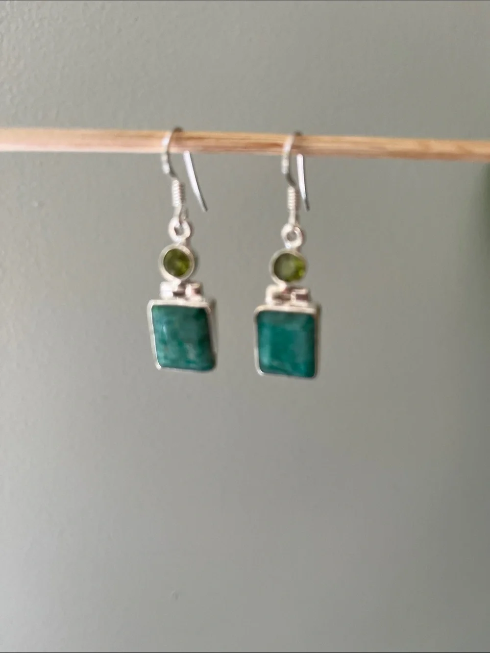 Raw Emerald Silver Drop Earrings
